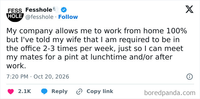A screenshot containing anonymous confessions from a person lying about working in an office.