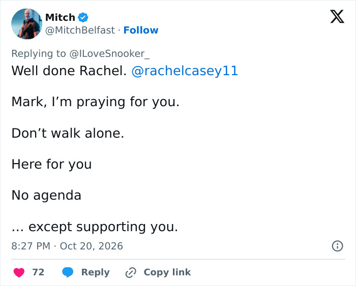 Public post offering support for Mark Allen following his emotional mid-interview comments.