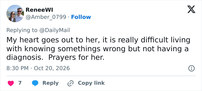 A supportive tweet for Christina Applegate about living without a clear health diagnosis. A supportive tweet for Christina Applegate about living without a clear health diagnosis.