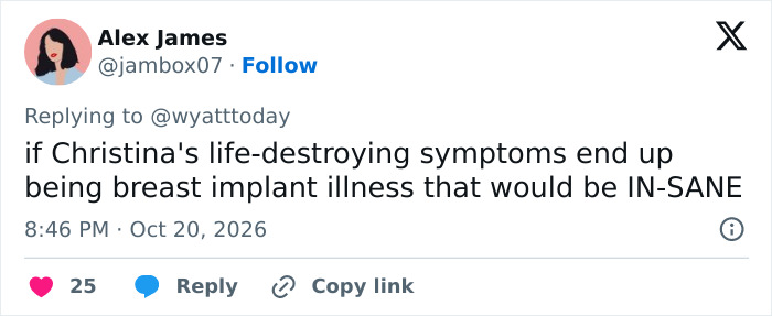 Social media post discussing theories around Christina Applegate health condition.