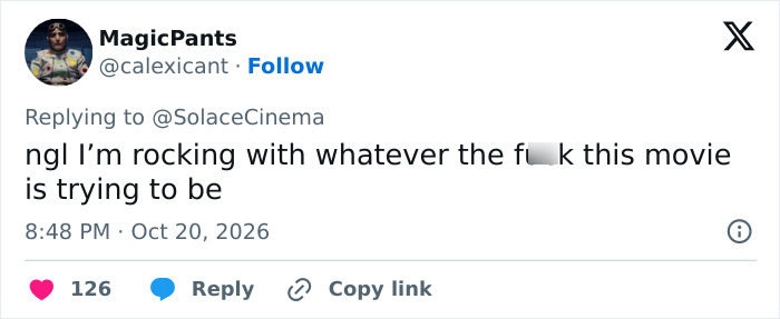A social media post about a Hollywood superstar and their dramatic transformation in a new movie.