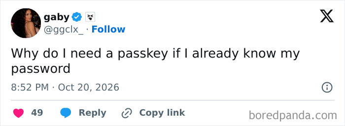 A hilarious tweet about passkeys and passwords.