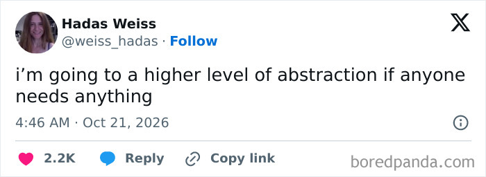 A funny tweet shared in October about going to a higher level of abstraction.