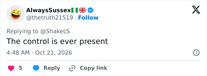 A social media comment about Kate and Prince William during a royal event stating, The control is ever present.