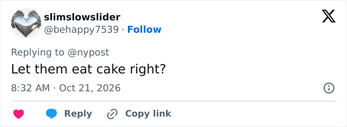 Tweet referencing Let them eat cake in response to influencer who mocked victims of France riots