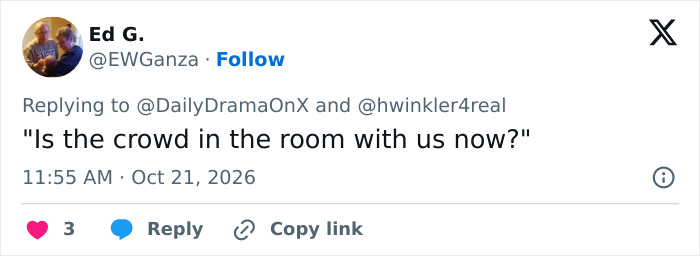 Screenshot of a tweet by user Ed G asking if the crowd is in the room with us now about Trump waving at nobody Screenshot of a tweet by user Ed G asking if the crowd is in the room with us now about Trump waving at nobody