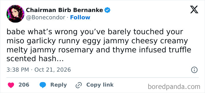 Hilarious October tweets about overcomplicated gourmet food descriptions.