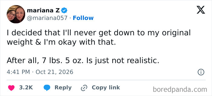 A hilarious tweet about birth weight jokes.