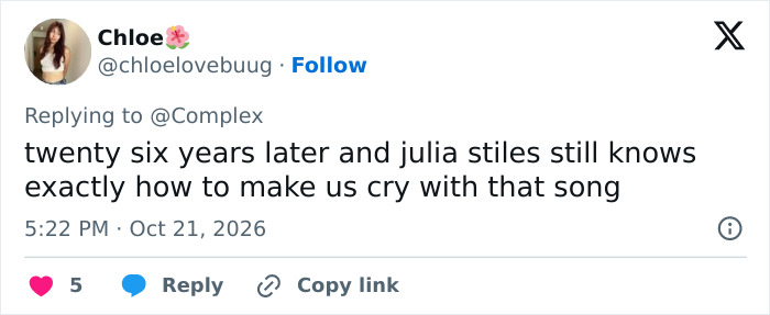 A social media post about Julia Stiles in a tribute to late co-star.