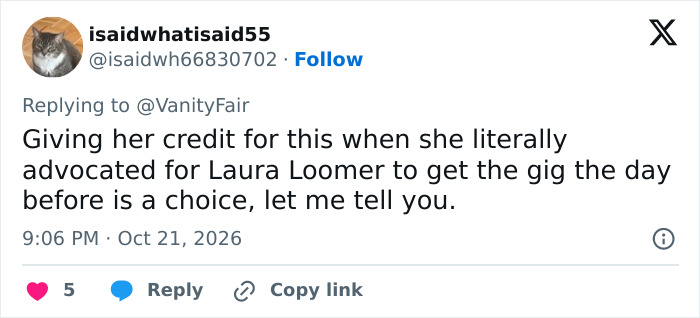 A post criticizing support for Laura Loomer amid the debate over the MAGA Face trend. A post criticizing support for Laura Loomer amid the debate over the MAGA Face trend.