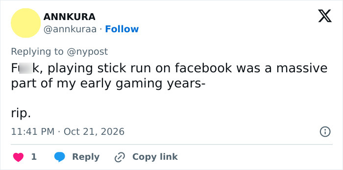 A post by ANNKURA expressing condolences for the video game creator who passed away.
