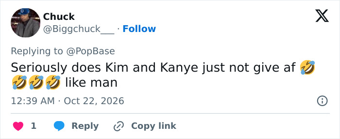 A social media comment mentioning Kim and Kanye regarding North West Halloween transformation.