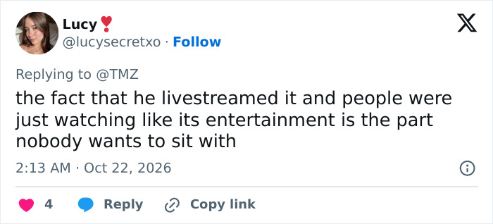 A social media post about viewers watching the video game creator on a livestream.