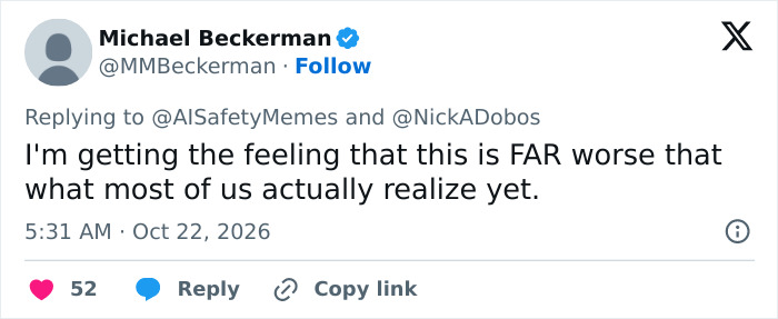 A post by Michael Beckerman discussing how the AI agent swarms phenomenon might be worse than people realize. A post by Michael Beckerman discussing how the AI agent swarms phenomenon might be worse than people realize.