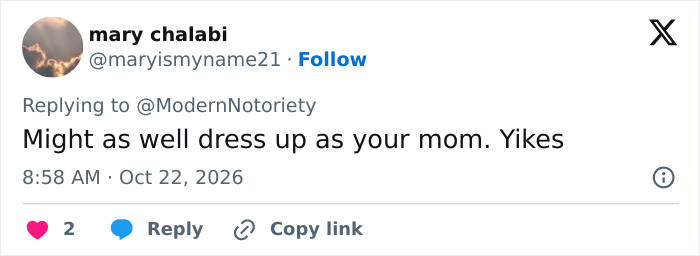 A user post expressing surprise about a costume choice during North West Halloween transformation.