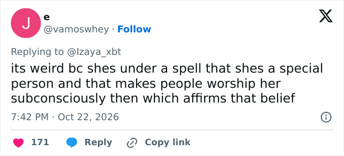 A comment about Jenna Ortega discussing celebrity culture and fan worship. A comment about Jenna Ortega discussing celebrity culture and fan worship.