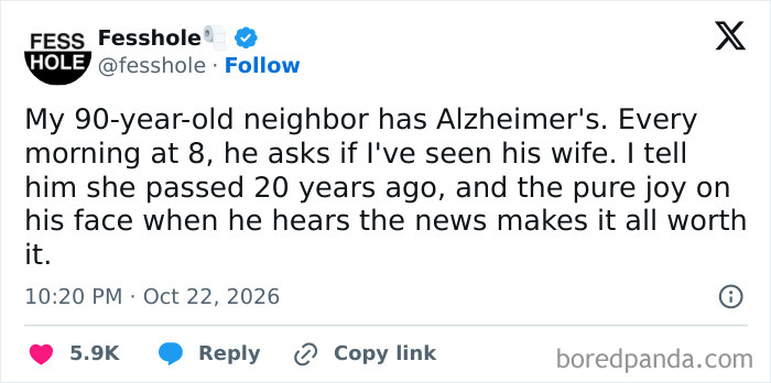 Anonymous confessions post about a neighbor with Alzheimer's disease asking for his wife.