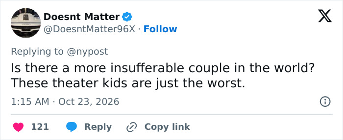Tweet calling out Kristen Bell brutal marriage comments, asking if there is a more insufferable couple in the world.