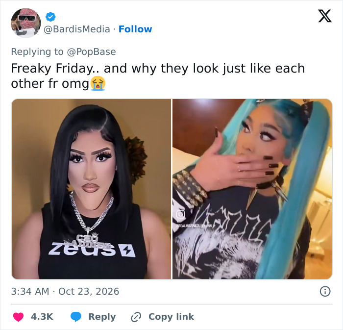 A side-by-side photo comparison of Natalie Nunn and North West in Halloween transformation looks.
