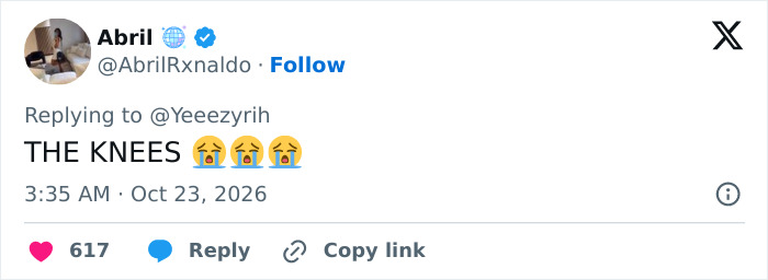 A tweet reacting to Natalie Nunn as North West for a Halloween transformation mentioning the knees detail.