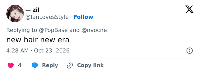X post commenting on Ariana Grande new hair era transformation