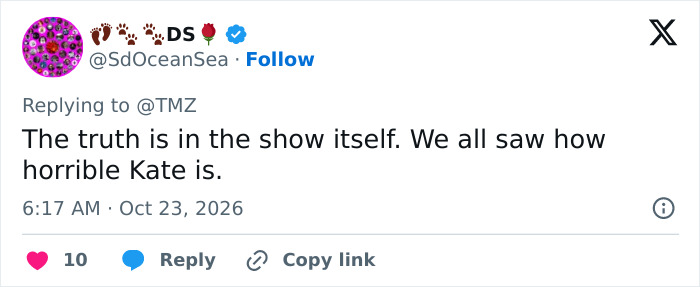 A social media tweet commenting on Kate Gosselin after Collin accused his mom of horrifying treatment A social media tweet commenting on Kate Gosselin after Collin accused his mom of horrifying treatment