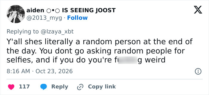 A social media post defending Jenna Ortega and fan interactions. A social media post defending Jenna Ortega and fan interactions.