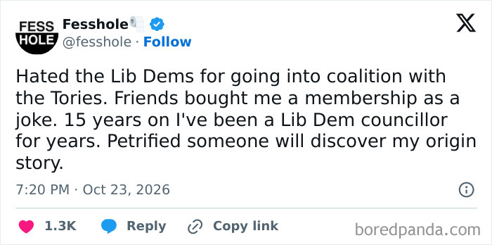 Anonymous confessions about becoming a politician after joining a party as a joke.