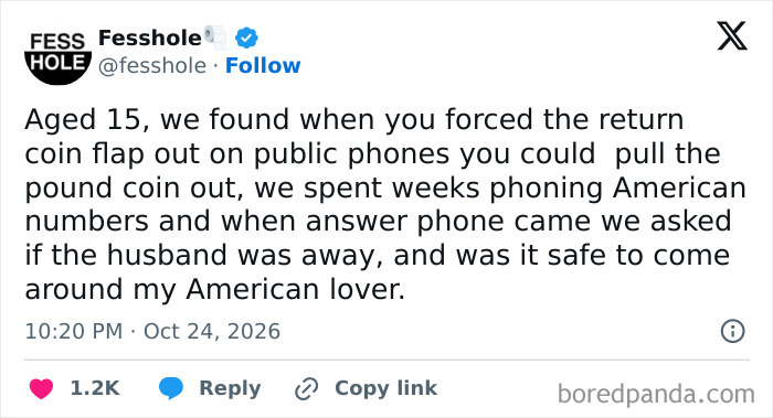 Anonymous confessions post about a prank involving payphones and calling random American numbers.