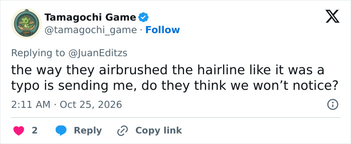 Tweet regarding how Chris Evans' hairline was airbrushed in a recent promotional photo. Tweet regarding how Chris Evans' hairline was airbrushed in a recent promotional photo.