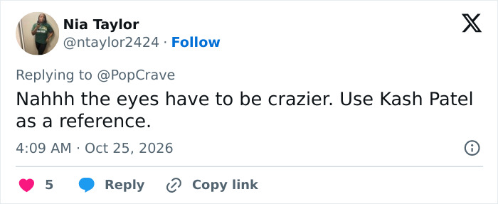 Screenshot of a social media post commenting on the Erika Kirk parody Halloween costume.