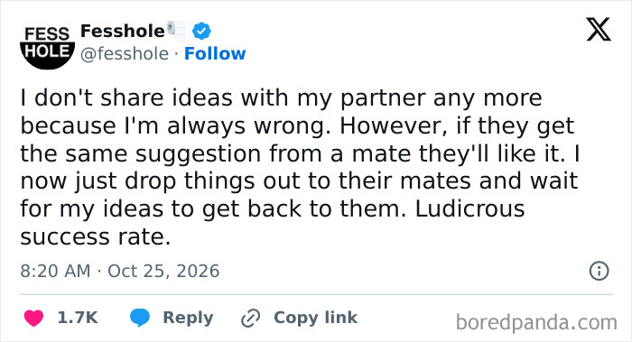 Anonymous confessions post detailing a clever strategy to share ideas with a partner using friends.