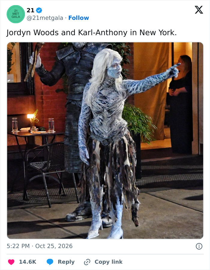 Jordyn Woods dressed in a detailed White Walker outfit for celebrity Halloween costumes