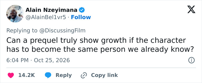 A social media comment asking about character growth in the prequel Young Sheldon. A social media comment asking about character growth in the prequel Young Sheldon.