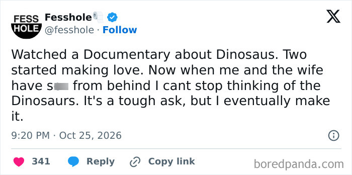 Anonymous confessions social post about watching a dinosaur documentary and thinking of it later.