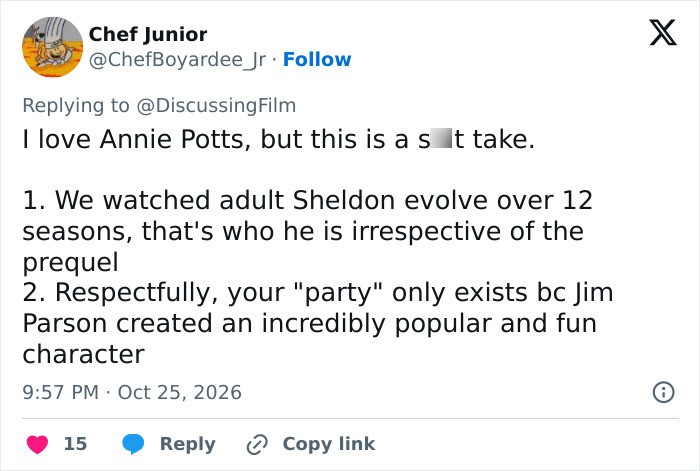 Social media post discussing Jim Parsons and his Sheldon return character arc. Social media post discussing Jim Parsons and his Sheldon return character arc.