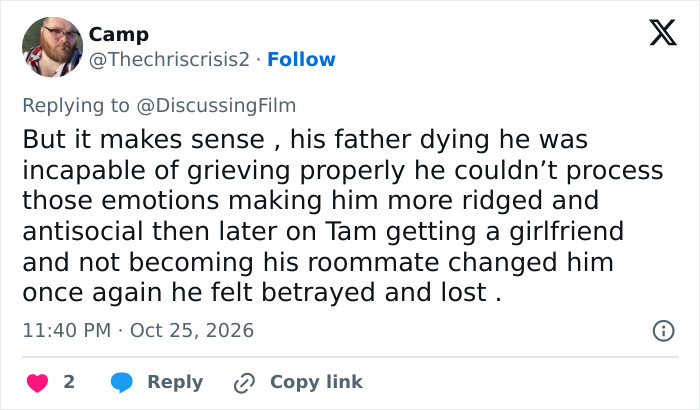 A social media post breaking down character grief and emotional development following Jim Parsons’ role as Sheldon. A social media post breaking down character grief and emotional development following Jim Parsons’ role as Sheldon.