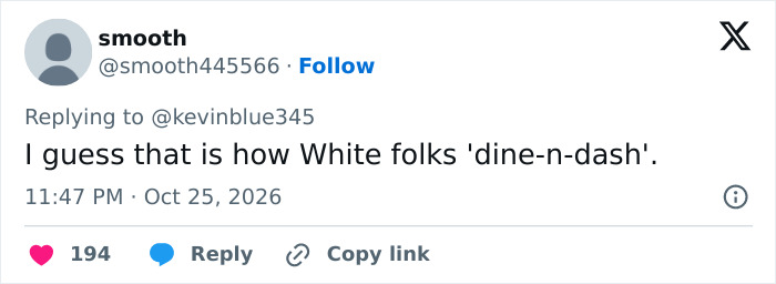 A social media post about a Karen couple dining and dashing after eating a plate of ribs. A social media post about a Karen couple dining and dashing after eating a plate of ribs.