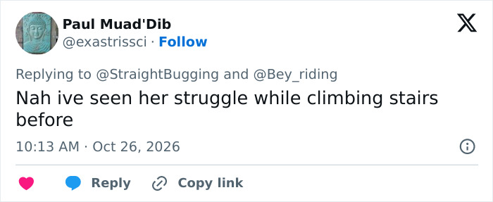 A tweet pointing out mobility issues regarding Nicki Minaj following concern over her unusual walk at a Trump rally. A tweet pointing out mobility issues regarding Nicki Minaj following concern over her unusual walk at a Trump rally.