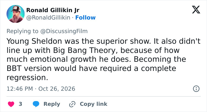 A post comparing Young Sheldon and Big Bang Theory regarding Sheldon character arc. A post comparing Young Sheldon and Big Bang Theory regarding Sheldon character arc.