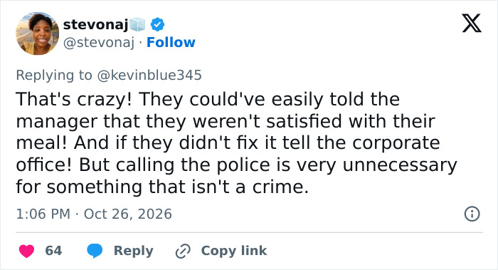 A tweet by stevonaj criticizing a Karen couple who calls police on restaurant manager instead of resolving disputes. A tweet by stevonaj criticizing a Karen couple who calls police on restaurant manager instead of resolving disputes.