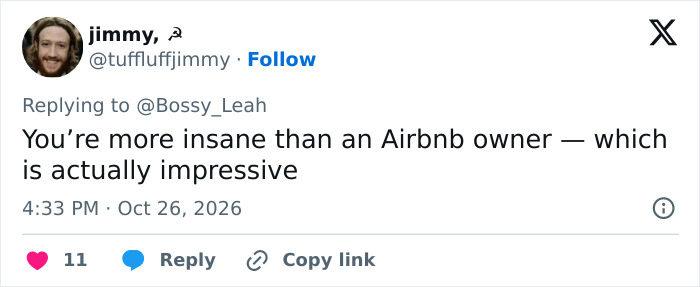 Social media comment calling a guest insane after finding spiders in her rental.