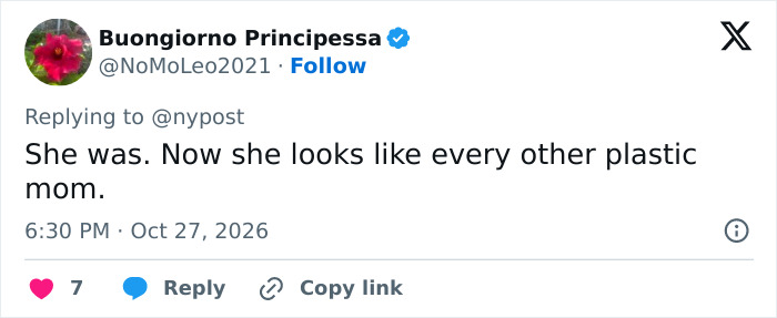 A social media comment discussing Jennifer Lawrence plastic surgery and public reactions.
