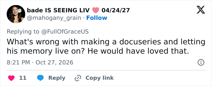 A tweet supporting a docuseries to honor Matthew Perry memory.