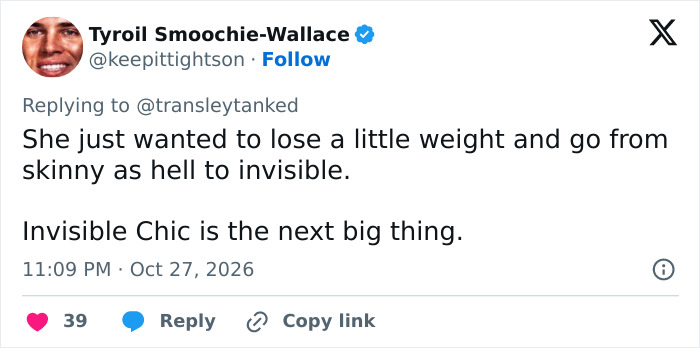 A social media comment discussing weight loss standards regarding Gracie Abrams transformation.