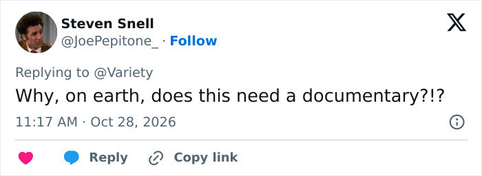A social media comment asking why a documentary about late actor Matthew Perry was needed.