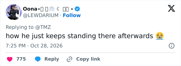 Tweet expressing shock at a TV show host after he kicked a drone into a model's face.