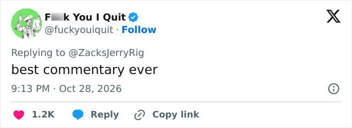 A social media reaction tweet commenting on a tech reviewer examining the Trump Mobile phone