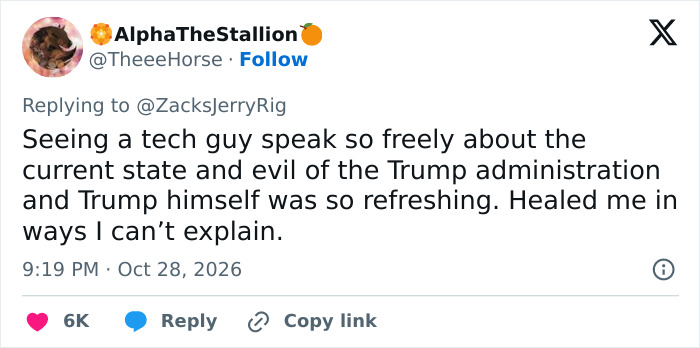 An X user post expressing reaction to a tech reviewer analyzing the $499 Trump Mobile phone.