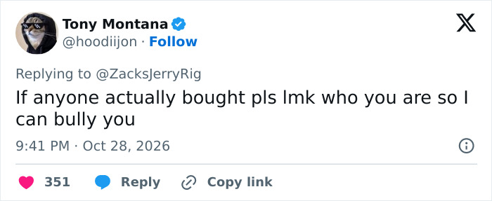 A social media comment mocking people who purchased the Trump Mobile phone.